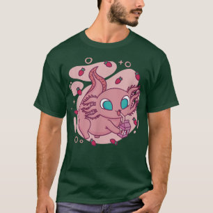 Cute Kawaii Anime Axolotl Drinking Strawberry Milk T-Shirt