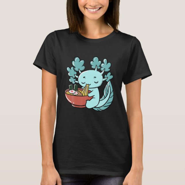 Cute Kawaii Anime Axolotl Japanese Ramen Noodles T-Shirt (Front)