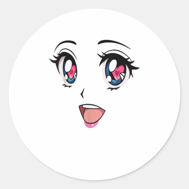 Cute Kawaii Anime Girl Face Manga Style Classic Round Sticker (Front)