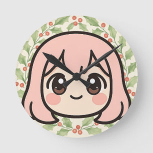Cute Kawaii Anime Girl Wall Clock – Pastel Chibi C