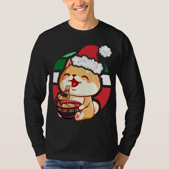 Cute Kawaii Anime Shiba Inu Dog Eating Ramen Chris T-Shirt (Front)