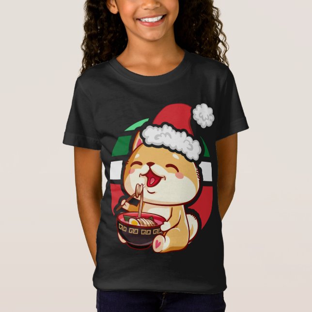 Cute Kawaii Anime Shiba Inu Dog Eating Ramen Chris T-Shirt (Front)