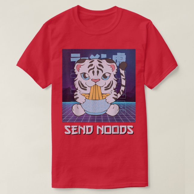 Cute Kawaii Anime WhiteTiger Ramen SendNoods Retro T-Shirt (Design Front)