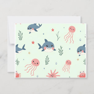Cute Kawaii Aquatic animals Ocean Friends Postcard