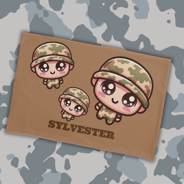 Cute Kawaii Army Camouflage Monogram on Brown | Pillowcase (Creator Uploaded)