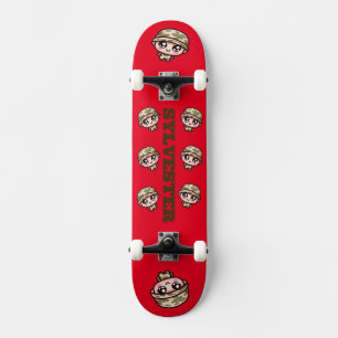 Cute Kawaii Army Camouflage Monogram on Red Skateboard