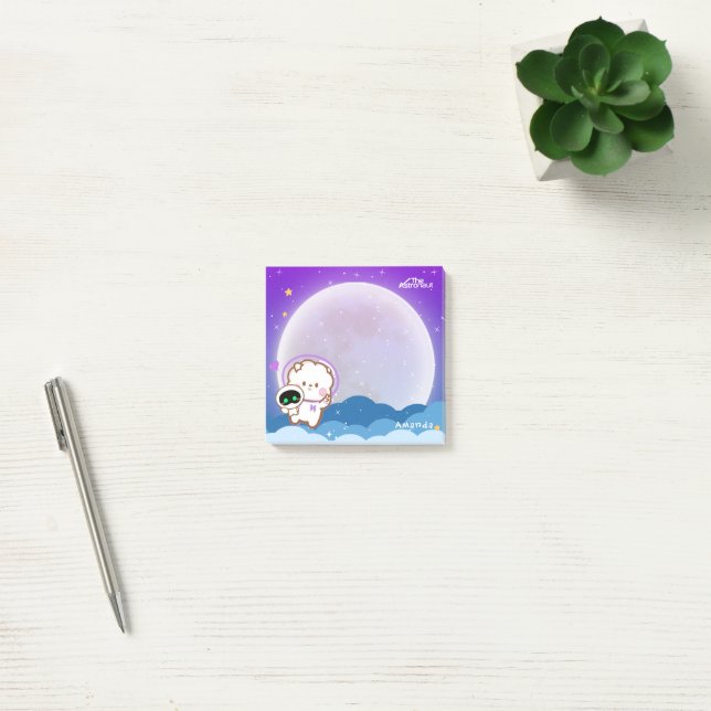 Cute Kawaii Astronaut Jinnie on Purple Space Post- Post-it Notes (Office)