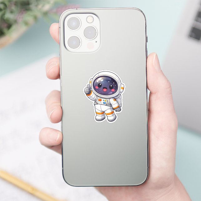Cute Kawaii Astronaut Thumbs Up Vinyl Sticker (Phone)