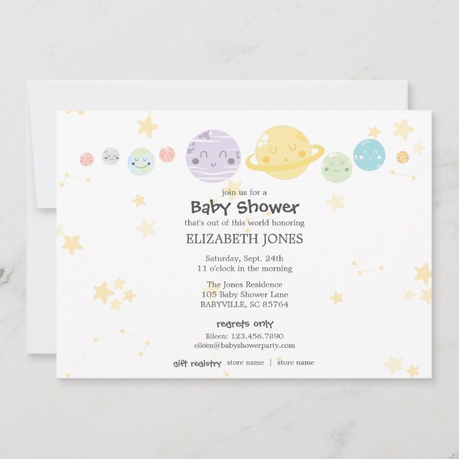 Cute Kawaii Astronomy Baby Shower Invitation (Front)
