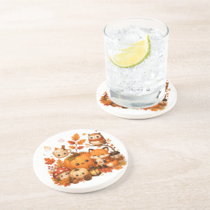 Cute Kawaii Autumn Pumpkin Fox Owl Fall Animals Coaster