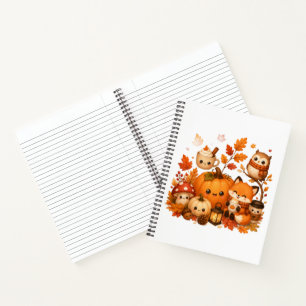 Cute Kawaii Autumn Pumpkin Fox Owl Fall Animals Notebook