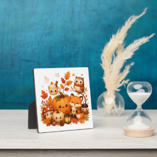Cute Kawaii Autumn Pumpkin Fox Owl Fall Animals Plaque
