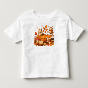 Cute Kawaii Autumn Pumpkin Fox Owl Fall Animals Toddler T-Shirt