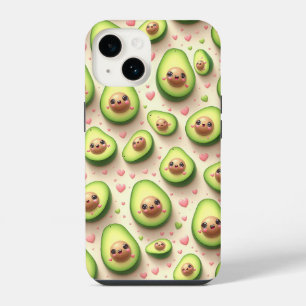 Cute Kawaii Avocado and Pink Hearts Pattern Sweet  iPhone 14 Case