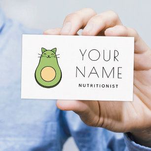 Cute Kawaii Avocado Cat Nutritionist Dietician  Business Card