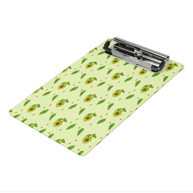 Cute kawaii avocado on green mini clipboard (Angled3)