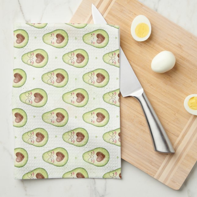 Cute Kawaii Avocado Pattern Funny Food Tea Towel (Quarter Fold)