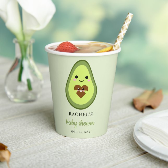 Cute Kawaii Avocado Pregnant Baby Shower Fiesta  Paper Cups (Insitu)
