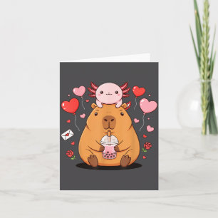 Cute Kawaii Axolotl Capybara Bubble Tea Boys Girls Card