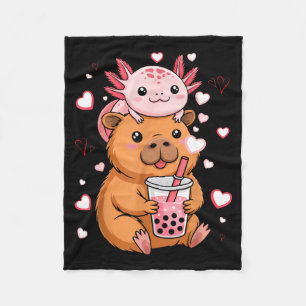 Cute Kawaii Axolotl Capybara Bubble Tea Boys Girls Fleece Blanket