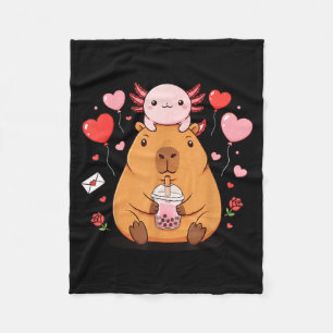 Cute Kawaii Axolotl Capybara Bubble Tea Boys Girls Fleece Blanket