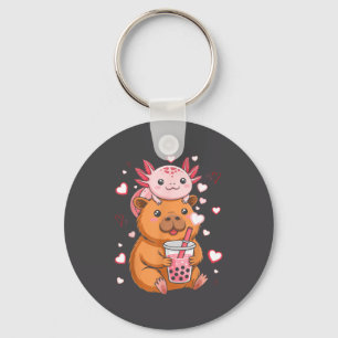 Cute Kawaii Axolotl Capybara Bubble Tea Boys Girls Key Ring