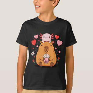 Cute Kawaii Axolotl Capybara Bubble Tea Boys Girls T-Shirt