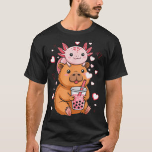 Cute Kawaii Axolotl Capybara Bubble Tea Boys Girls T-Shirt