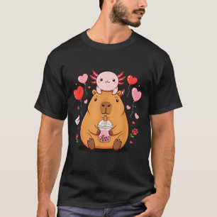 Cute Kawaii Axolotl Capybara Bubble Tea Boys Girls T-Shirt