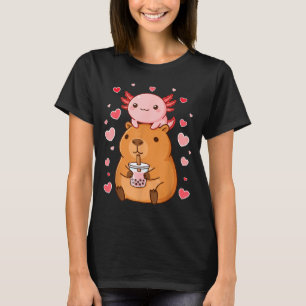 Cute Kawaii Axolotl Capybara Bubble Tea Boys Girls T-Shirt
