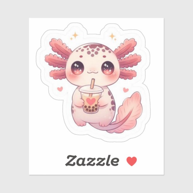 Cute Kawaii Axolotl Drinking Bubble Tea Sticker (Sheet)