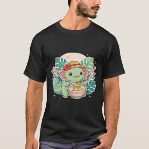 Cute Kawaii Axolotl Eating Ramen Noodle Dark T-Shirt