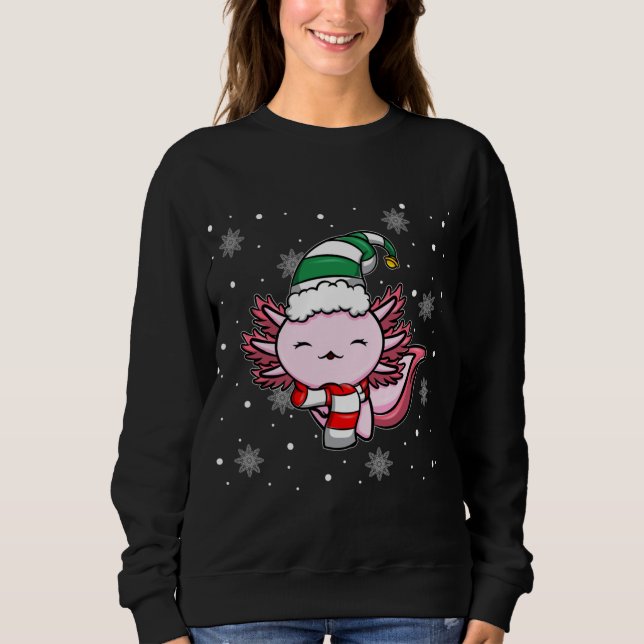 Cute Kawaii Axolotl Elf Christmas Santa Hat Sweatshirt (Front)