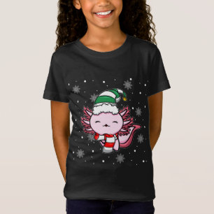 Cute Kawaii Axolotl Elf Christmas Santa Hat T-Shirt