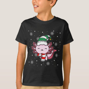 Cute Kawaii Axolotl Elf Christmas Santa Hat T-Shirt