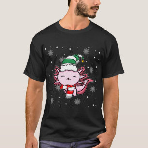 Cute Kawaii Axolotl Elf Christmas Santa Hat T-Shirt