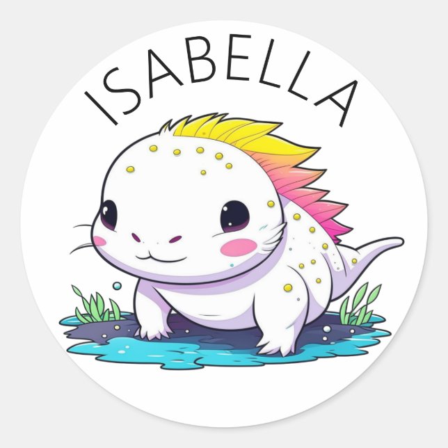 Cute Kawaii Axolotl Illustration Personalised Classic Round Sticker (Front)