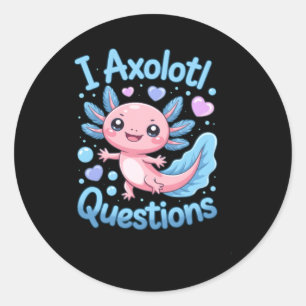 Cute Kawaii Axolotl Questions Blue And Pink Classic Round Sticker