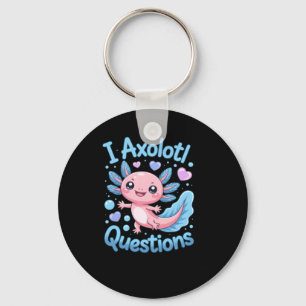 Cute Kawaii Axolotl Questions Blue And Pink Key Ring