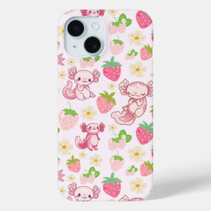 Cute Kawaii Axolotl & Strawberry Seamless Pattern iPhone 15 Case