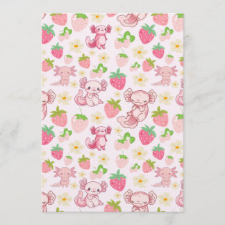 Cute Kawaii Axolotl & Strawberry Seamless Pattern Invitation