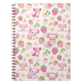 Cute Kawaii Axolotl & Strawberry Seamless Pattern Notebook
