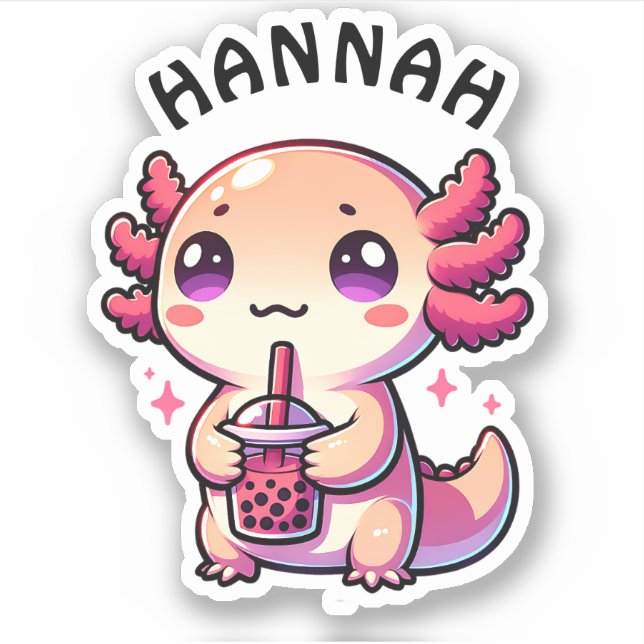 Cute Kawaii Axolotl with Bubble Tea Personalised (Front)