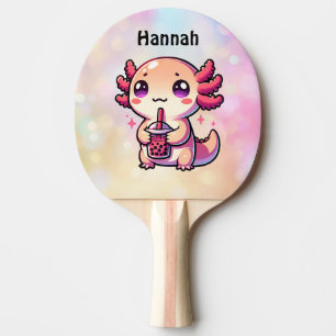 Cute Kawaii Axolotl with Bubble Tea Personalised Ping Pong Paddle