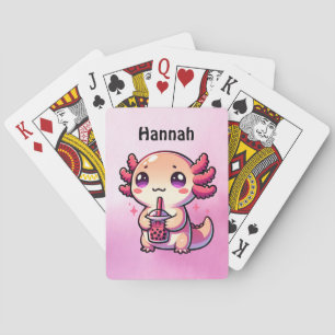 Cute Kawaii Axolotl with Bubble Tea Personalised Playing Cards