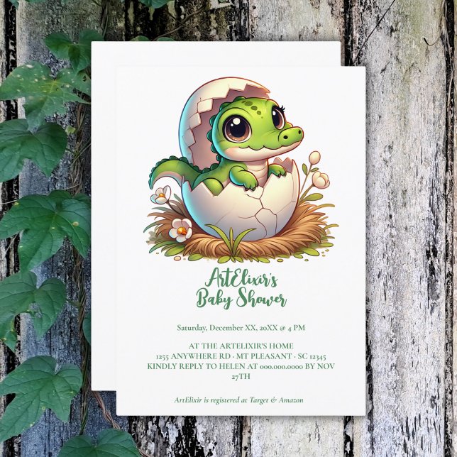 Cute Kawaii Baby Alligator Hatching Baby Shower  Invitation (Creator Uploaded)