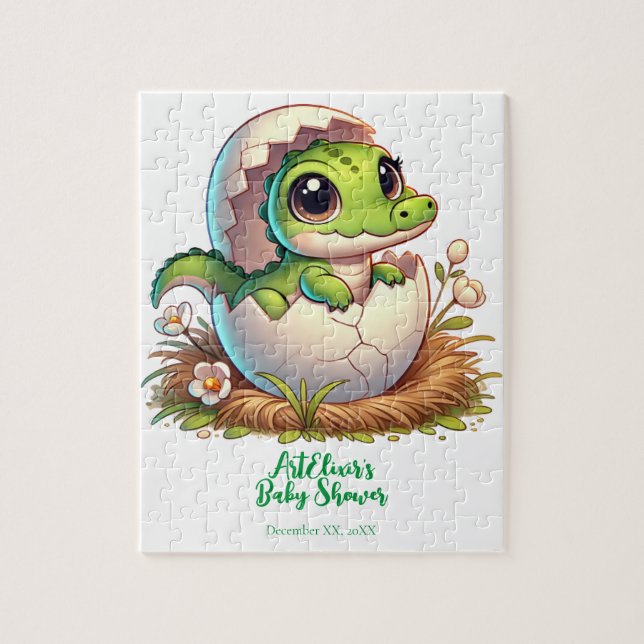 Cute Kawaii Baby Alligator Hatching Baby Shower  Jigsaw Puzzle (Vertical)