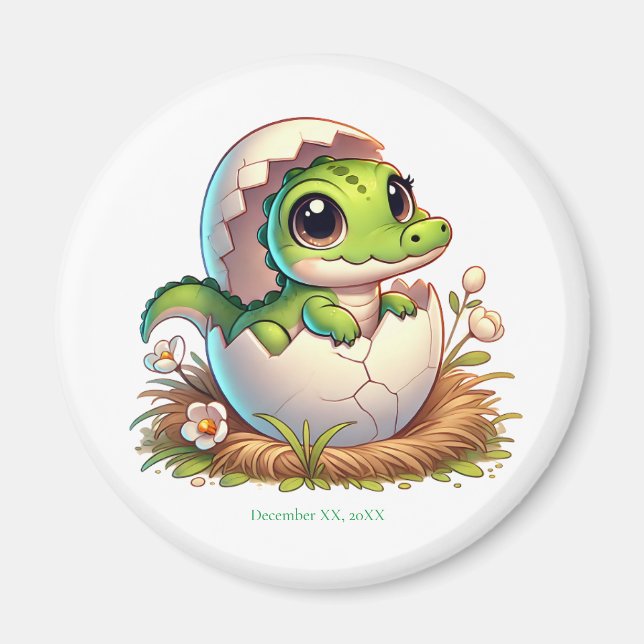 Cute Kawaii Baby Alligator Hatching Baby Shower  Magnet (Front)