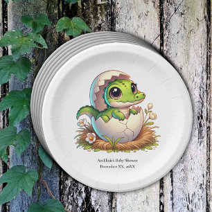 Cute Kawaii Baby Alligator Hatching Baby Shower  Paper Plate
