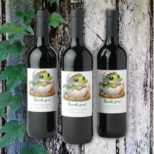 Cute Kawaii Baby Alligator Hatching Baby Shower Wine Label